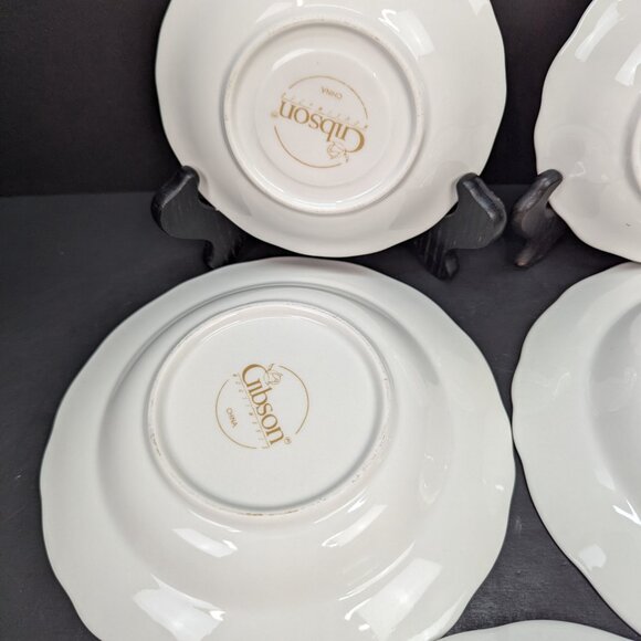 Gibson Designs Victorian Rose Replacement 3 Soup Bowls Gold Trim and 2 Saucers - Picture 9 of 13